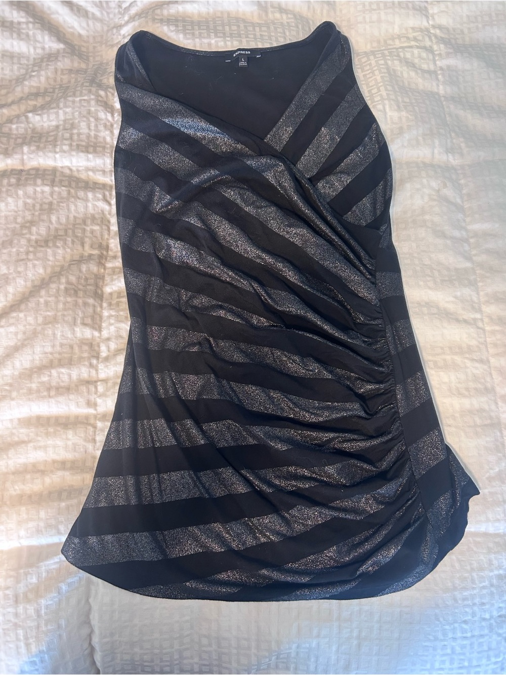 Express Black and Silver Asymmetrical Ruched Skirt